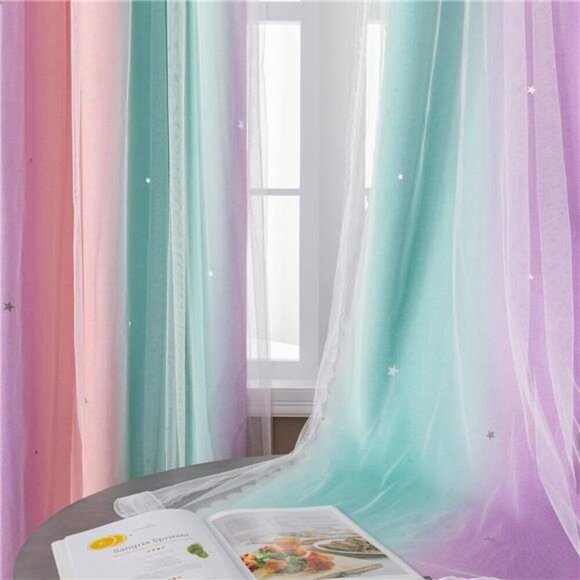 Curtains for Girls Bedroom Decor, Rainbow Curtains for Kids Room Decor, - Picture 4 of 7